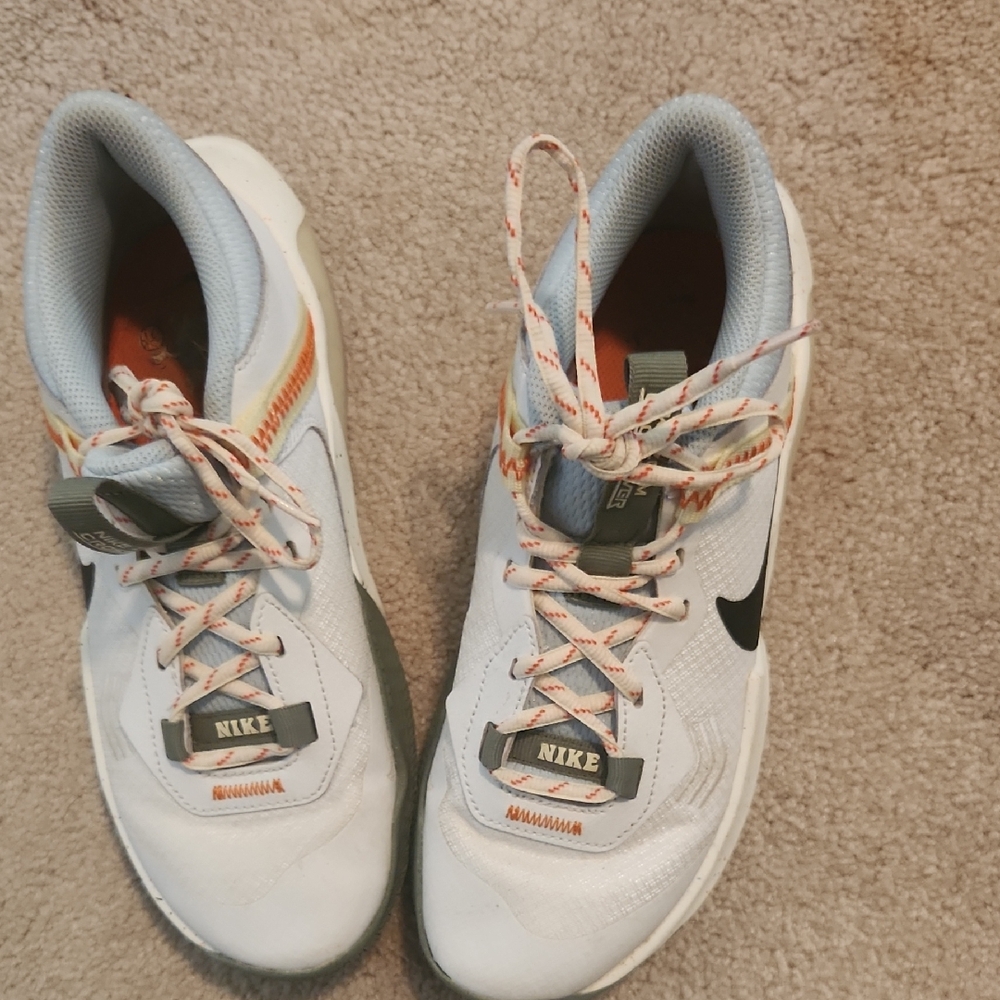 Nike White and Gray Athletic Shoes with Orange Details